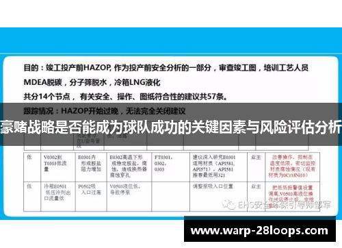 豪赌战略是否能成为球队成功的关键因素与风险评估分析